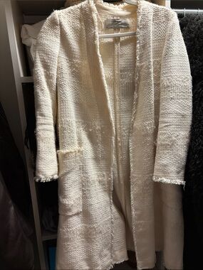 Zara Cream Fringe Open-Front Long Coatigan